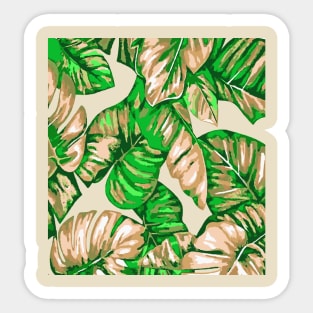 Tropical Leaves Of Banana and Monstera Beige Green Cut Out Sticker